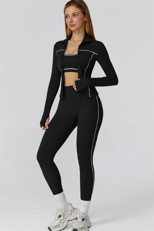 The Venus Zip Top Sports Bra Leggings 3-Piece Set