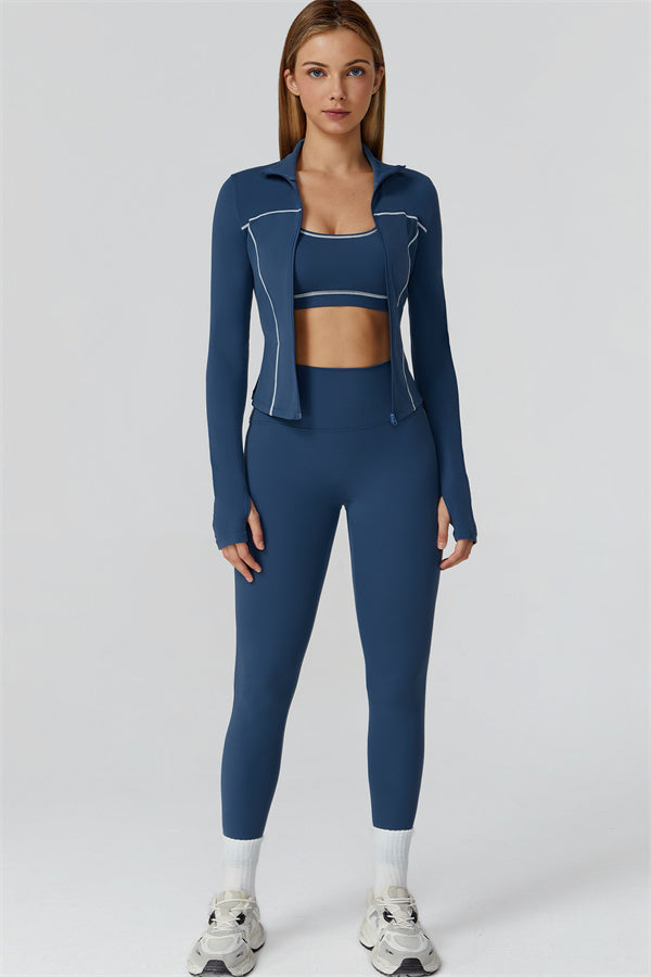 The Venus Zip Top Sports Bra Leggings 3-Piece Set
