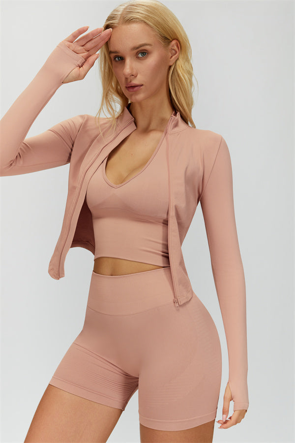 The Delight Jacket Sports Bra Shorts 3-Piece Set